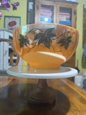 Vintage HTF Anchor Hocking ivy Punch bowl peach lustre